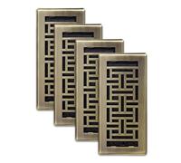 Decor Grates Lot de 4 registres de sol orientaux AJH410-A, 10,2 x 25,4 cm, finition laiton antique