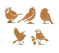 Décor Jardin Oiseaux - 5 Pièces Art Jardin sur Piquet - Métal Rouillé Piquet Art Oiseaux - pour Pot de Fleurs Jardinière Branche Clôture Arrière-Cour Pelouse Patio Allée Paysage