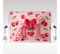 Décor Kate Cherry 2x2m/6.5x6.5pi Arche de Ballons Cupcakes Cerises et nœud Accessoires décoratifs pour fête d'anniversaire d'enfant 1 an Baby Shower Studio Photo