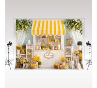 Décor Kate Summer Lemon 3x2m/10x6.5pi Boutique de Citrons Rayures Jaunes Auvent Fleurs Étagères Accessoires décoratifs pour Une fête d'anniversaire d'enfant 1 an Baby Shower Studio Photo