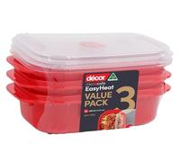 Décor Lot de 3 récipients Alimentaires pour Micro-Ondes - 3 x 900 ML - Évacuation de la Vapeur - Passe au Lave-Vaisselle et au congélateur - Rouge