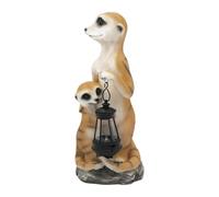 Décor Meerkat, Statue de Jardin, extérieur, Ensemble de bébé avec Lanterne Solaire, décoration Animale pour Yard de Patio de Balcon, Sculpture météorologique Durable Jardin, 4.33x4.33x9,84 po