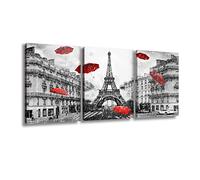 Decor MI Murale Moderne Art Paris France Tour Eiffel Décoration parapluies Couple Romantique Imprime des Images de Paris sur Toile Poster Encadré pour Le Salon 30,5 x 40,6 cm 3 Panneaux