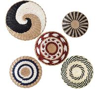 Décor mural côtier, panier mural tissé avec crochet tissé ensemble de 5 décor mural tissé d'herbe suspendue, mur mural tissé art mural suspendu pour hôtel, décoration murale du magasin de café