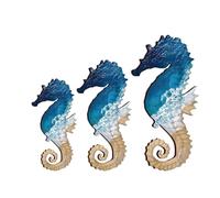 Décor Mural Hippocampe En Bois - Ornement Mural Hippocampe | Hippocampes Côtiers En Bois Pour Patio, Cour, Cour, Clôture, Piscine, Salle De Bain, Salon, Porte D'entrée, Décoration D'été (ensemble De 3