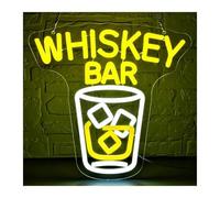 Décor Mural Lumière Panneau Mural Néon "Whiskey Bar"Décoration Murale Éclairée Pour Bar D'affaires, Grotte, Bière, Bistro, Décorations De Fête,30x30.7cm/11.81x12.09inch(Orange,Blue,Green,Silver,Black)