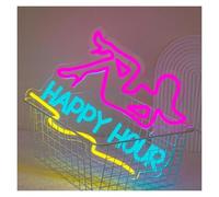 Décor Mural Lumière Panneau Néon"Happy Hour" Pour Décoration Murale, Veilleuse LED À Intensité Variable USB Pour Chambre À Coucher, Club, Café, Magasin, 40cmх28.8cm