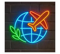 Décor Mural Lumière Panneau Néon Planète Et Avion, Éclairage LED Sur Le Thème Du Voyage Pour Pilote Et Passionné D'aviation, Décoration Murale De Chambre, Alimenté Par USB,40cm