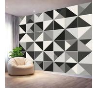 Décor mural panoramique avec Géométrique Triangle Patchwork, papier peint intissé pour salon, chambre ou bureau, 400 x 280 cm, Noir Blanc Et Gris