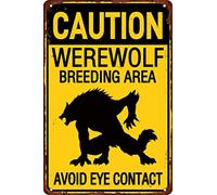 Decor Panneau en métal avec inscription « Caution Werewolf » - Zone d'élevage - Évitez le contact avec les yeux - Printemps - 30,5 x 20,3 cm - Décoration murale