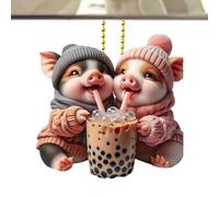Décor Rétroviseur Acrylique 2D,Pendule Cochon Véhicule Décoratif | Décoration Esthétique Mignonne Pour Sac Habitacle Rétroviseur Clés Fenêtre Mur Porte