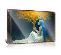 Decor Signs - Plaque en étain avec femme aux cheveux bleus en robe blanche assise à côté d'un arbre doré - Plaque en étain - Miroirs de bar pour homme - 30 x 40 cm