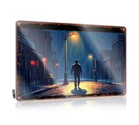Decor Signs Plaque en étain Silhouette Walking Alone In The Rainy Night en étain Hot Beer Bar Mirrors for Man Cave (20 x 30 cm)