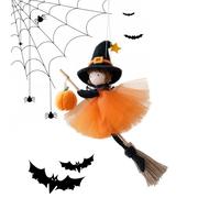 Décor Sorcière Halloween - Décorations de Fenêtre Suspendues - Décor Plaisant Sorcière Balai en Peluche pour Intérieur Extérieur Fenêtre Porche Manteau Balcon Fêtes
