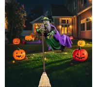 Décor Sorcière Volante Générique, Décorations d'halloween en Plein Air, Animatronique Sorcière Volante Animée 180 Cm (70,8 Pouces) avec Activation du Son Et du Mouvement, Cour Jardin Extérieure Green