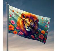 Décor vintage Nature'S Majesty : Lion au milieu des fleurs drapeau Man Cabe Decor Deck Decor (152 x 244 cm)