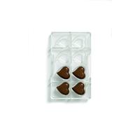DECORA, 0050076 Moule à chocolat en forme de cœur en polycarbonate, 8 cavités de 39,7 x 39,2 mm, Idéal pour avoir des chocolats brillants et croquants, Poignée ergonomique brevetée, Fabriqué en Italie.