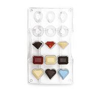 DECORA, 0050154 Moule à chocolat en forme de cœur en polycarbonate, 15 cavités de 20/30 mm, Idéal pour avoir des chocolats brillants et croquants, Poignée ergonomique brevetée, Fabriqué en Italie.