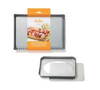 DECORA, 0070027 Moule pour tarte de dimensions 32 x 22 x 3,5 cm, avec fond amovible en acier antiadhésif, Rectangulaire, Facilite le démoulage des gâteaux, Design professionnel.