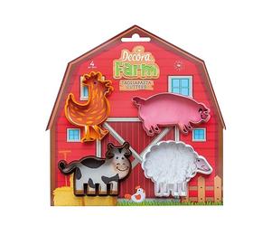Decora 0255040 Set of 4 Farm Animal Cutters, Plastic