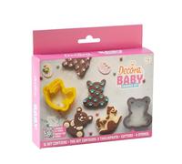 Decora 0255240 Set décoratif pour bébé, 2 emporte-pièces Hippocampe et ours en peluche et 4 pochoirs décoratifs, idéal pour créer des biscuits décorés tridimensionnels, fabriqués en Italie, lot de 6