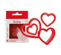 Decora 0255305 Set 4 EMPORTE-Piece Coeur CM 4-5,5-7-8 H2,2CM, Plastique