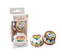Decora, 0339858 Lot de 36 soucoupes Rainbow Love de 50 x 32 mm, pour cuisiner, présenter et offrir des muffins et des friandises, résistent jusqu'à 180 °C, dans un blister pratique, fabriqué en Italie