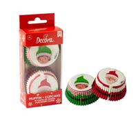 Decora, 0339903 Lot de 36 soucoupes thématiques, Père Elfe, très pratiques pour cuisiner, présenter et offrir des muffins, résistent jusqu'à 220 °, dans un blister pratique, dimensions ø 50 x 32 cm