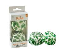 Decora 0339907 Lot de 36 caissettes à muffin à motif de feuilles de monstera tropicales Ø 50 x 32 mm, pour la cuisson, la présentation et le cadeau de muffins, résistantes jusqu'à 220°C, sous blister