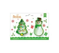 DECORA COD. 0255069 KIT 2 EMPORTE-PIÈCES EN PLASTIQUE ARBRE D NOËL-BONHOMME DE NEIGE, Vert