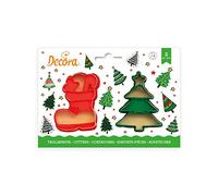 Decora COD. 0255096 KIT 2 EMPORTE-PIÈCES EN PLASTIQUE ARBRE DE NOËL ET BOTTE 8/6 CM