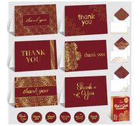 Decorably 24 cartes de remerciement avec enveloppes, 6 motifs de cartes de remerciement, cartes de remerciement dorées, cartes de remerciement Happy Holidays Thank You pour Noël, fête prénatale garçon