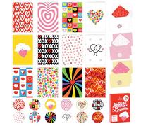 Decorably Lot de 24 cartes en forme de cœur de 10,2 x 15,2 cm avec enveloppes et autocollants, 12 motifs colorés en forme de cœur, intérieur vierge - Saint-Valentin, anniversaire