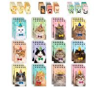 Decorably Lot de 24 mini carnets de notes à spirale sur le thème du chat pour enfants - 12 motifs chatons de 6,1 x 10,2 cm pour enfants de 8 à 12 ans, 20 feuilles de petits carnets à ressort pour
