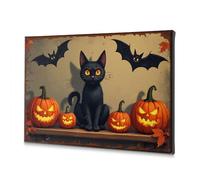 Decoraciones Para Cuartos Tableau sur toile Motif chat noir avec citrouilles Halloween Décoration murale pour salle de bain 20 x 30 cm