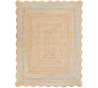DECORAM WORLD Tapis en jute festonné naturel fabriqué à la main avec bordure bleu ciel - Pour salon, chambre à coucher, entrée - Décoration d'intérieur bohème - 1,2 x 1,8 m