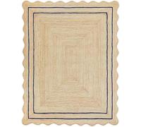 DECORAM WORLD Tapis en jute festonné naturel fabriqué à la main avec bordure bleu marine - Pour salon, chambre à coucher, entrée - Décoration d'intérieur bohème - 6,1 x 4,8 m