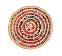 DECORAM WORLD Tapis indien rond tressé à la main en jute naturelle avec plusieurs lignes en coton (1,2 m), pour salon, chambre à coucher, salle à manger