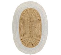 DECORAM WORLD Tapis ovale en jute naturelle, tissé à la main, style bohème rustique, durable et respectueux des animaux domestiques, pour salon, salle à manger et chambre à coucher, 2,4 x 3 m, blanc