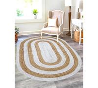 DECORAM WORLD Tapis ovale en jute naturelle, tissé à la main, style bohème rustique, durable et respectueux des animaux domestiques, pour salon, salle à manger et chambre à coucher, 2,4 x 3 m, blanc
