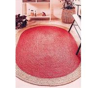 DECORAM WORLD Tapis ovale en jute tissé à la main de style bohème rustique et durable pour salon, salle à manger et chambre à coucher, 2,7 x 3,6 m, rouge