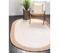DECORAM WORLD Tapis ovale en jute tissé à la main de style bohème rustique et durable pour salon, salle à manger et chambre à coucher, 2,4 x 3 m, blanc