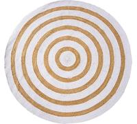 DECORAM WORLD Tapis rond indien en jute naturelle tressé à la main avec coton blanc (2,4 m), pour salon, chambre à coucher, salle à manger