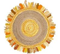 DECORAM WORLD Tapis rond indien Jhalar rond tressé à la main en jute naturelle avec coton jaune, 2,7 m, pour salon, chambre à coucher, salle à manger