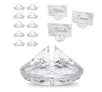 Decoraparty 10 Diamants Transparents Marque place, Supports pour Cartes de Noms, Décoration porte numéros de table, Porteurs de Cartes de place pour Fête, Anniversaire, Mariage, Baptême, ⌀ 4 cm