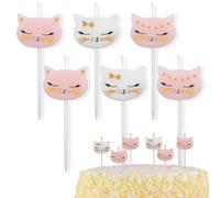 Decoraparty 6 bougies en forme de chaton, bougies thème chat de cire pour gâteau d'anniversaire femelle, décoration de fête, fête, rose et blanc, hauteur h 2 cm