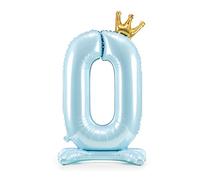 Decoraparty Ballon avec numéro 0 Stand Debout Bleu clair, feuille d'aluminium gonflable avec air pour fête d'anniversaire pour enfants, h 84 cm
