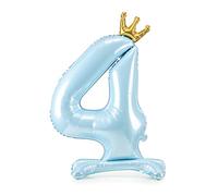 Decoraparty Ballon en aluminium bleu avec numéro 4, ballon feuille, bleu clair, debout pour homme, feuille gonflable, avec air, pour fête, anniversaire, remise de diplôme, enfants, h 84 cm
