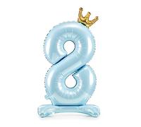 Decoraparty Ballon numéro 8 bleu ciel en aluminium bleu clair 84 cm debout pour homme, feuille gonflable avec air, pour fête, anniversaire, anniversaire, remise des diplômes, enfants