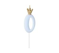 Decoraparty Bougie Numéro 0 pour Gâteaux, Décoration Bleue Claire avec Couronne Dorée pour Anniversaires des Enfants, Fêtes prénatales et de naissance, Gender Reaveal Party